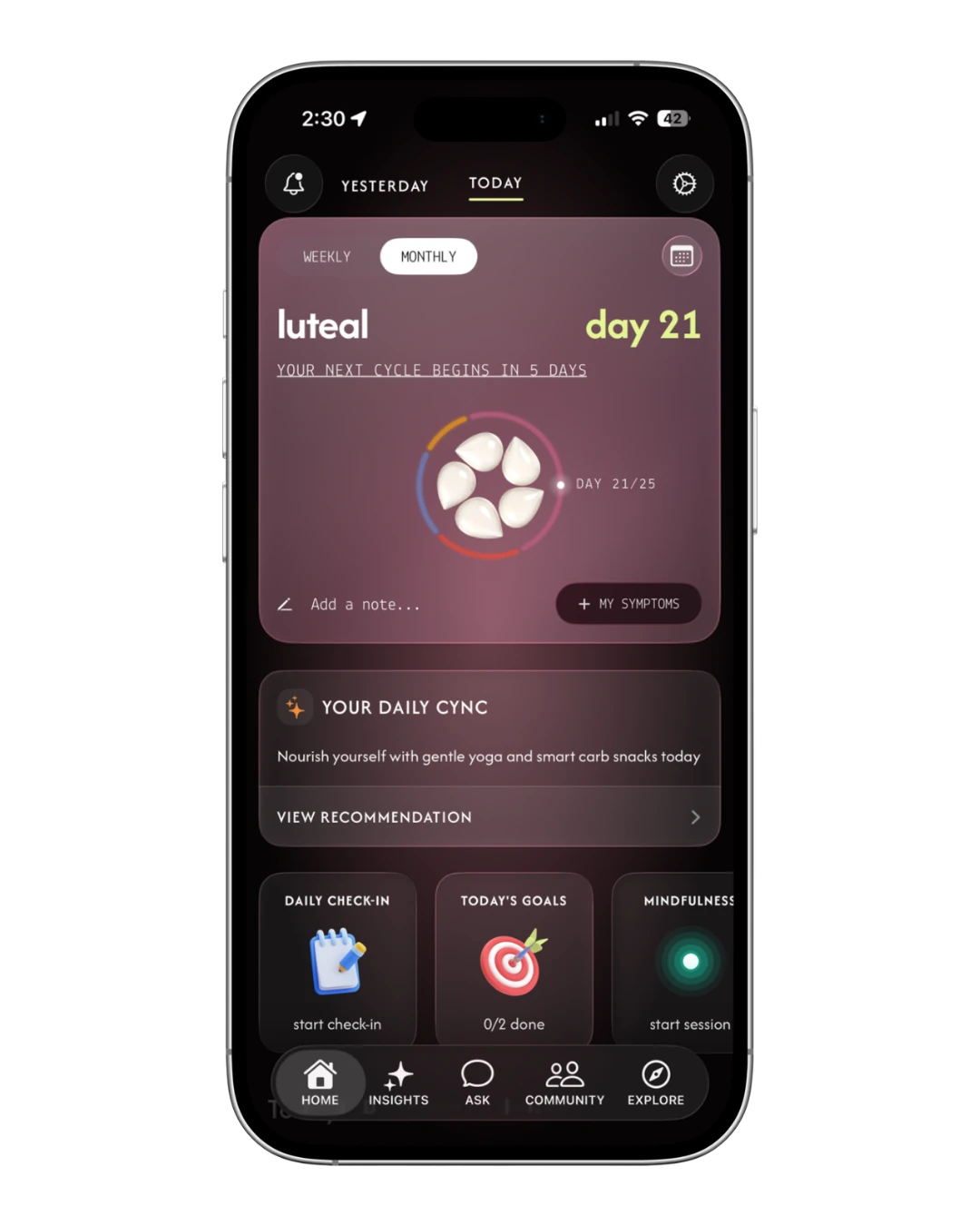 Cync daily plan dashboard